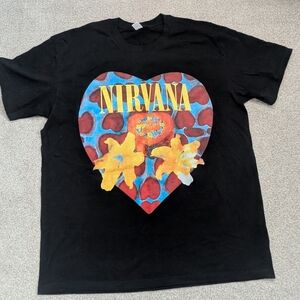 NIRVANA Black Tee with Vibrant Heart Graphic
